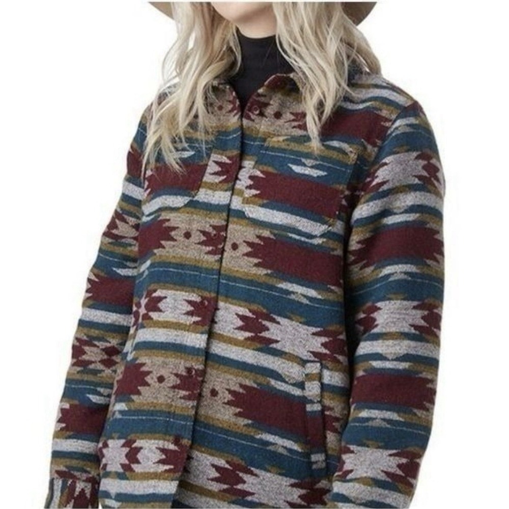 Boho Aztec Tribal Southwestern Print Shacket Stoic Button Up Shirt Jacket Coat S